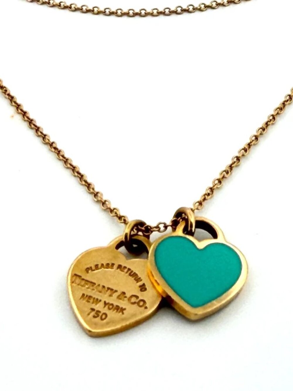 Tiffany & Co. 18k Yellow Gold Mini Double Heart Tag Pendant Necklace